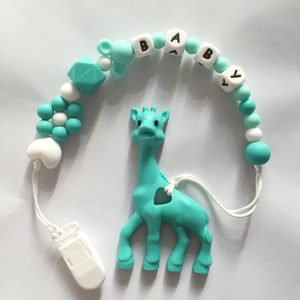 

Personalized Name Silicone Teething Pacifier Clips with Giraffe Silicone teether Pacifier Chain Necklace for Baby Chew Toys