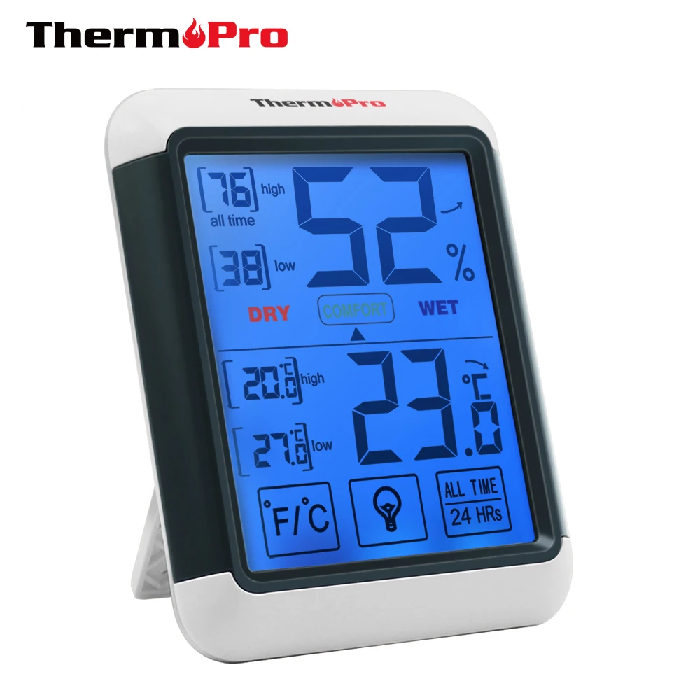 

Thermopro TP55 Digital Thermometer Hygrometer Indoor Outdoor Thermometer with Touchscreen and Backlight Temperature Humidity