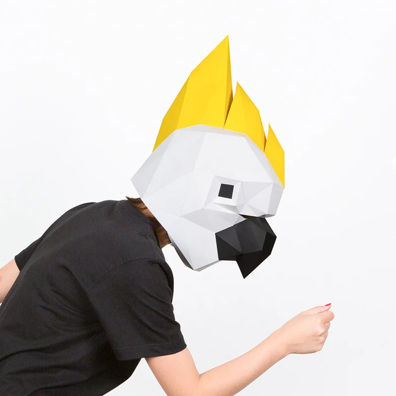 

Funny Parrot Animal shape mask Model Paper DIY material manual creative Head Mask Party Masquerade show props tide hand made