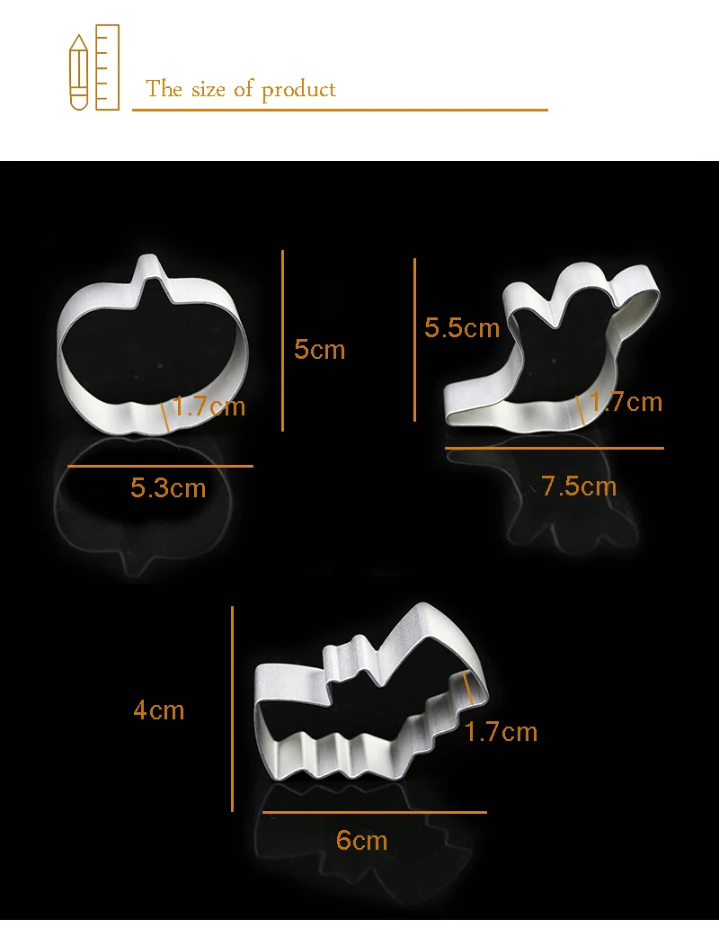 3 шт./компл. серии на Хэллоуин Тыква призрачная летучая мышь Форма металлическая формочка для печенья Алюминий сплав Материал инструменты