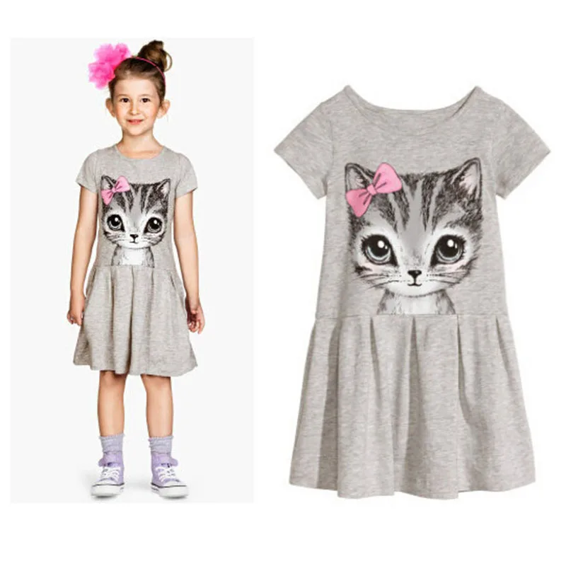 

Summer Girl Dress 2018 New Cute Cartoon Cat Print Cotton Children Clothing Baby Girl Princess Dress 3 4 5 6 7 Years Kids Clothes