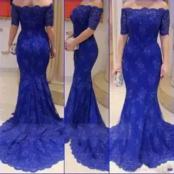 Платье vestido de madrinha Простой платье с юбкой годе Королевского синего цвета полурукав вечернее платье Элегантное выпускное платье 2019 для
