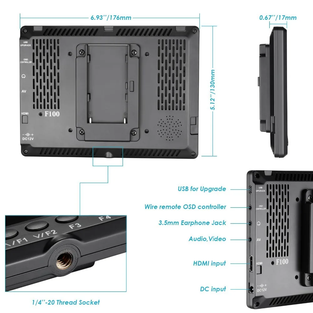 Neewer F100 7-дюймовый 1280x800 ips Экран Камера полевой монитор с поддержкой 4 k, есть входы: HDMI USB видео камера для беззеркальная камера DSLR SONY A7S II