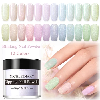 

NICOLE DIARY Blinking Dipping Nail Powder Set Colorful Sweety Dip Glitter Chrome Nail Art Decorations Dipping Base Top Activator