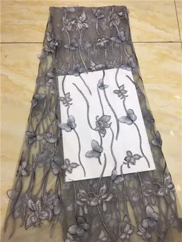 

2019 Hot Sale 3D French Lace Grey Nigerian Net Lace Fabric High Quality African Tulle Lace Fabric For Wedding Party Z7