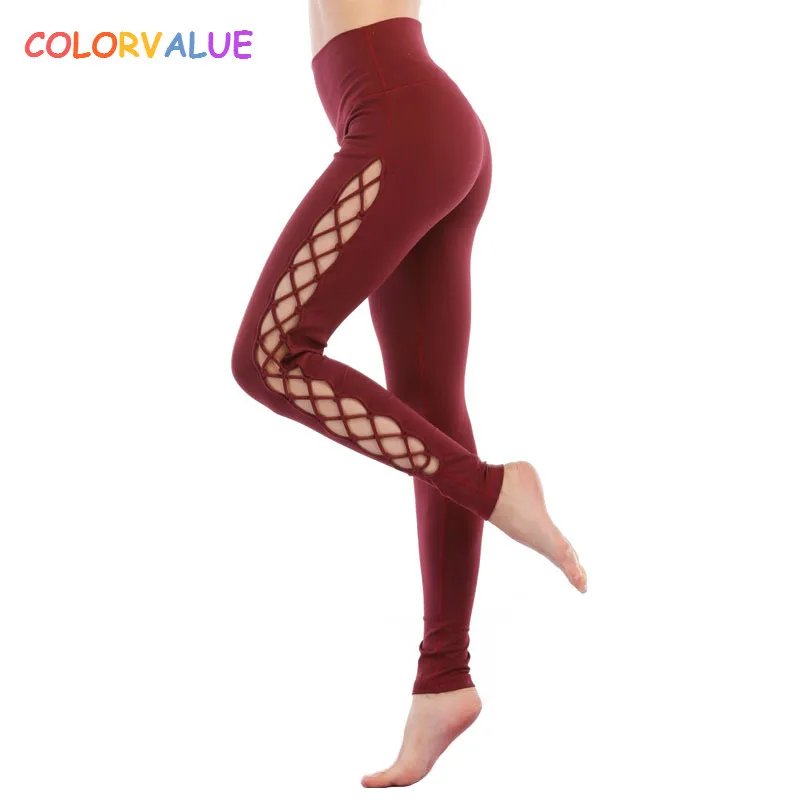 

Colorvalue Side Crisscross Yoga Leggings Women High Waist Nylon Sport Gym Tights Anti-sweat Top Quality Fitness Workout Leggings