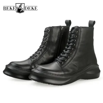 

2019 Brand New Mens Winter Biker Shoes Luxury Real Leather Military Combat Boots Punk High Top Platform Work Safety Shoes
