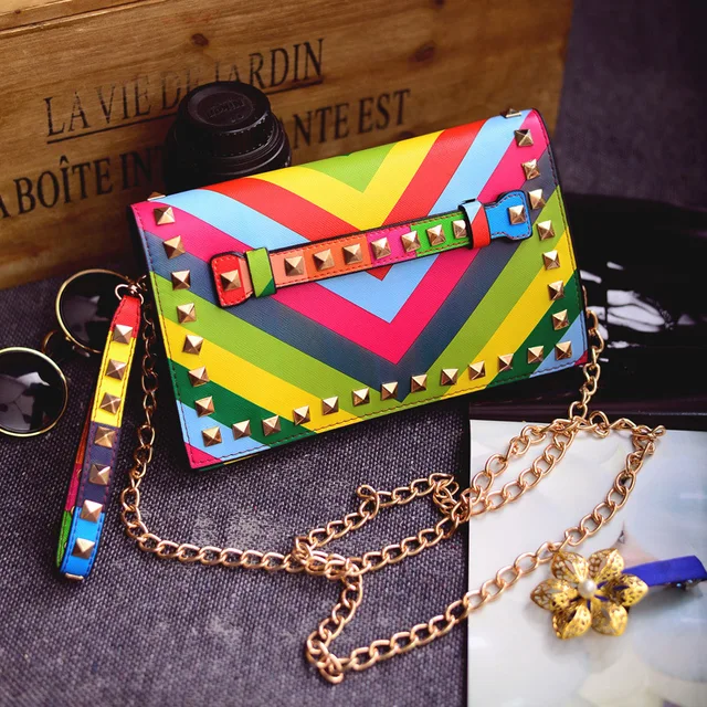 women day clutch rainbow bag handbag spring summer 2015 stripe
