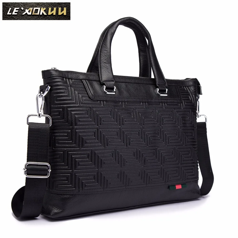 

Men Genuine Leather Black Office Maletas Business Briefcase 15.6" Laptop Case Attache Portfolio Bag Maletin Messenger Bag 7600