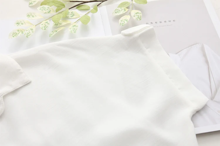Casual Cat Embroidery Short Sleeve Women's Shirt And Blouses 2018 Summer Linen White Women's Shirts Buttoned Tops Blouse Womens20