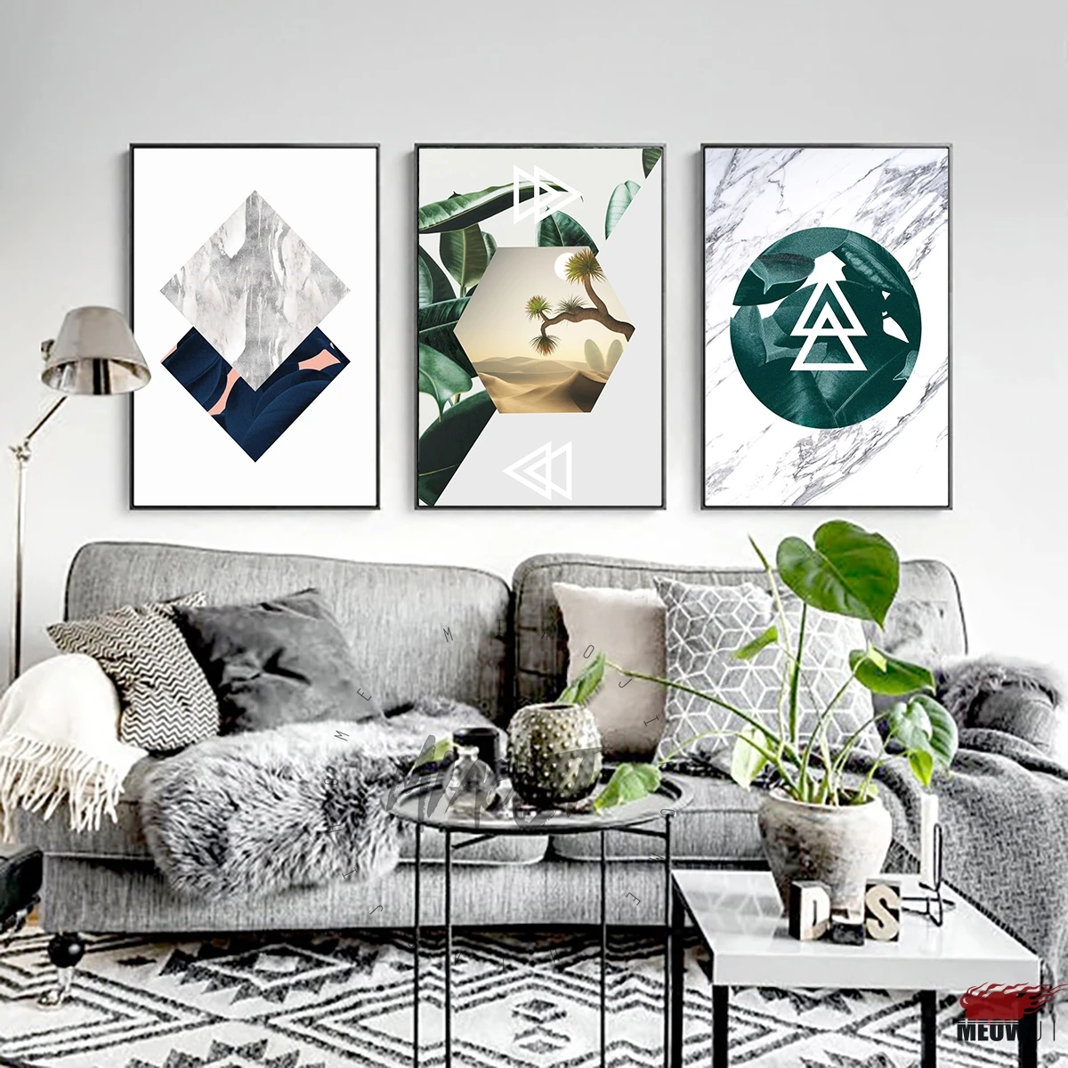 

Posters Wall Art Printed Canvas Painting For Living Room Nordic Decoration Marble Grain Fresh Green Plants Wall Decor Picture