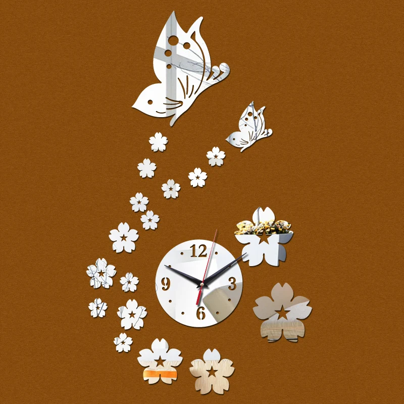 Wall Quartz Clocks DIY Mirror Acrylic Material Sticker Modern Style Butterfly Decoration Watches for Living Room