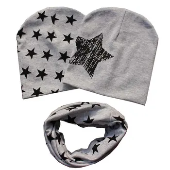 

Child Cotton Stars Hat Toddler Kids Boys Girls 2 Pcs Caps + 1 Pcs Scarf Warp Set