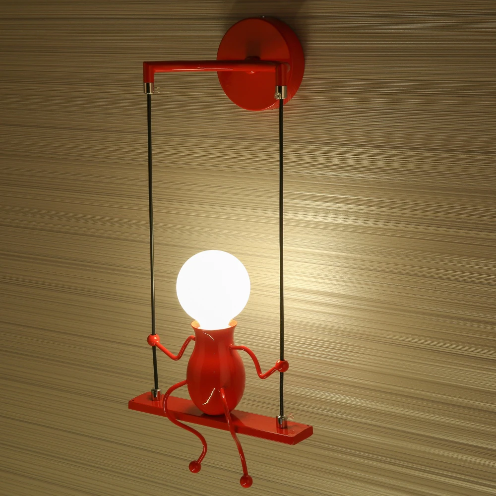 Современная железная светодиодная настенная лампа в американском стиле для спальни, прикроватный настенный светильник в виде мультяшного робота, светильник для детской комнаты E27