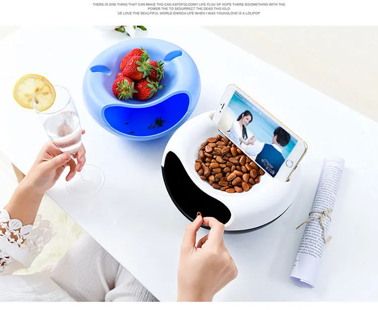 Круглый ящик для хранения закусок удобные двухслойные семена подсолнечника органайзер для фруктов с держателем телефона