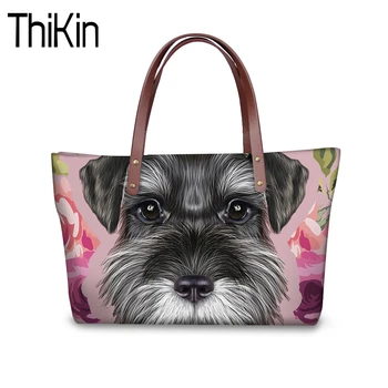 

THIKIN Schnauzer Flower Shoulder Bags for Women Shopper Tote Designer Bag Ladies Handbags Quality Waterproof Beach Bags 2018