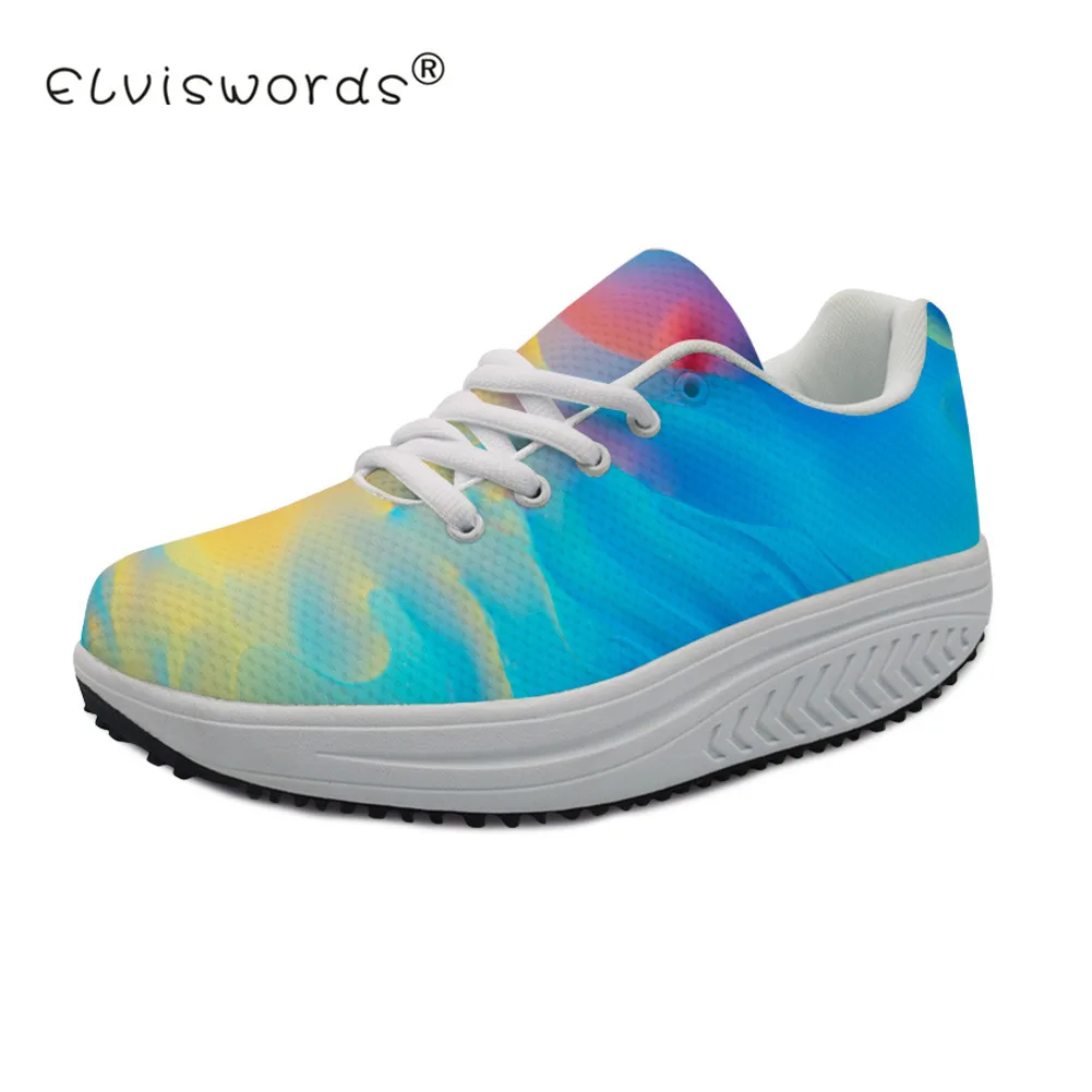 

ELVISWORDS Spring Colorful Women's Slimming Swing Shoes Rainbow Flats Platform for Ladies Sneakers Height Increasing Flat Female