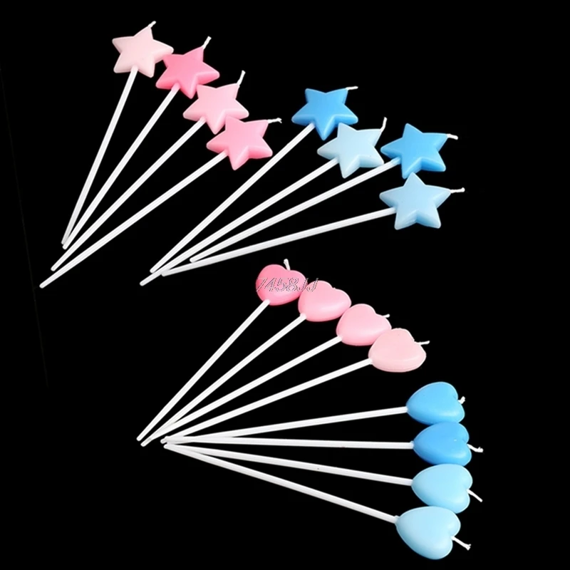 

4Pcs Candle Love Heart/Star Sticks Design Birthday Cake Candles Safe Flames Party Festivals Home Decorations DropShip
