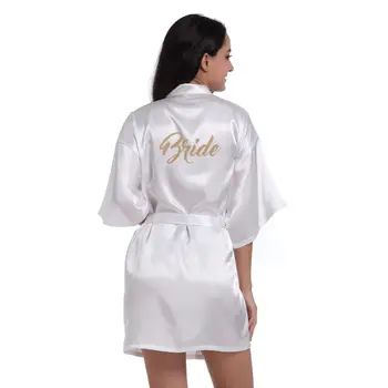 

Female Negligee Summer Home Dress Kimono Bath Gown Gilding "Bride" Bridesmaid Wedding Robe Satin Sleepwear Nightgown S-XXL