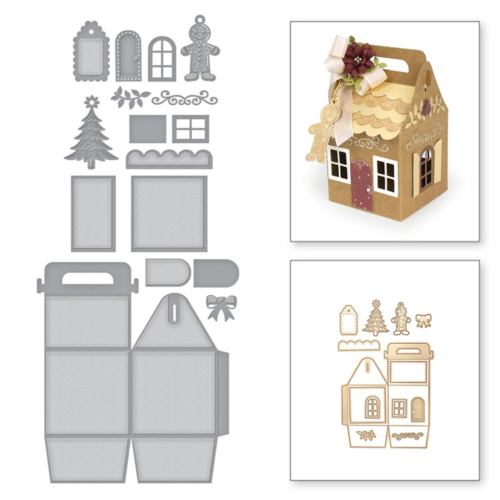 

DIY Merry Christmas Scrapbooking Embossing Metal Cutting Die 3D House Candy BagCarbon Stencil Steel Photo Card Frames Stamps