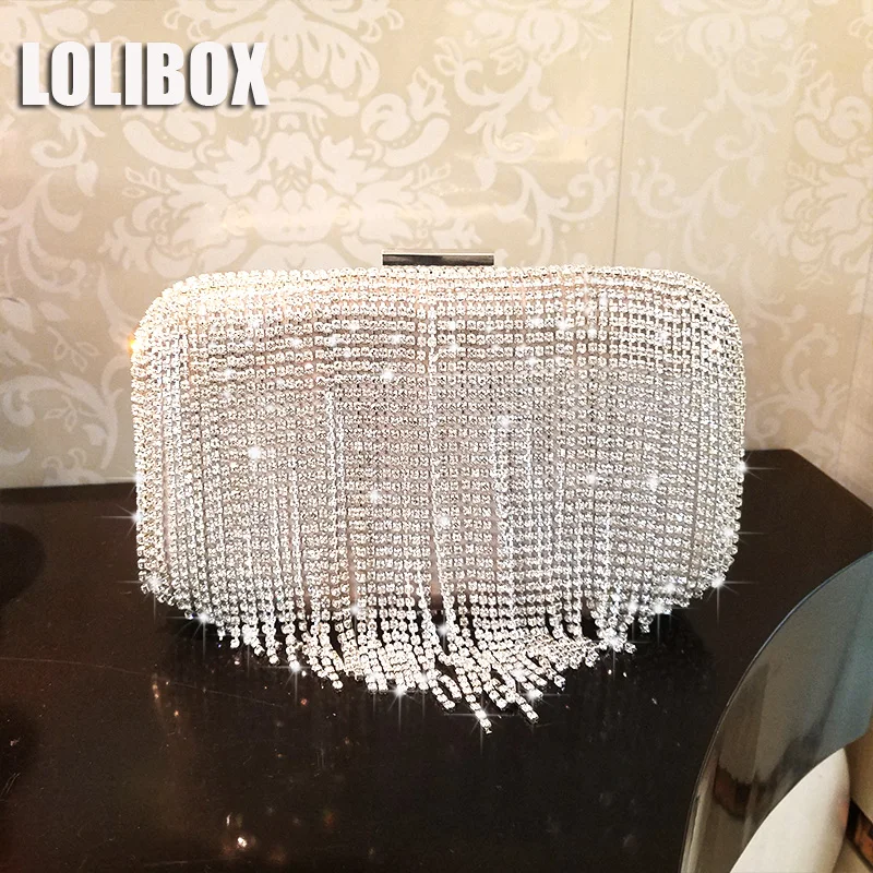 

LOLIBOX Women Clutch Evening Bags Fringed Rhinestones A Diamond Clutches Women Messenger Bags Small Evening Banquet Bag