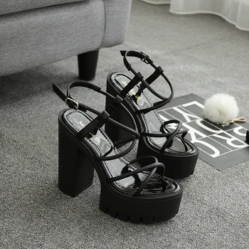 

New hot sale with cross straps sexy hate high 14 cm muffin bottom sandals high heels women