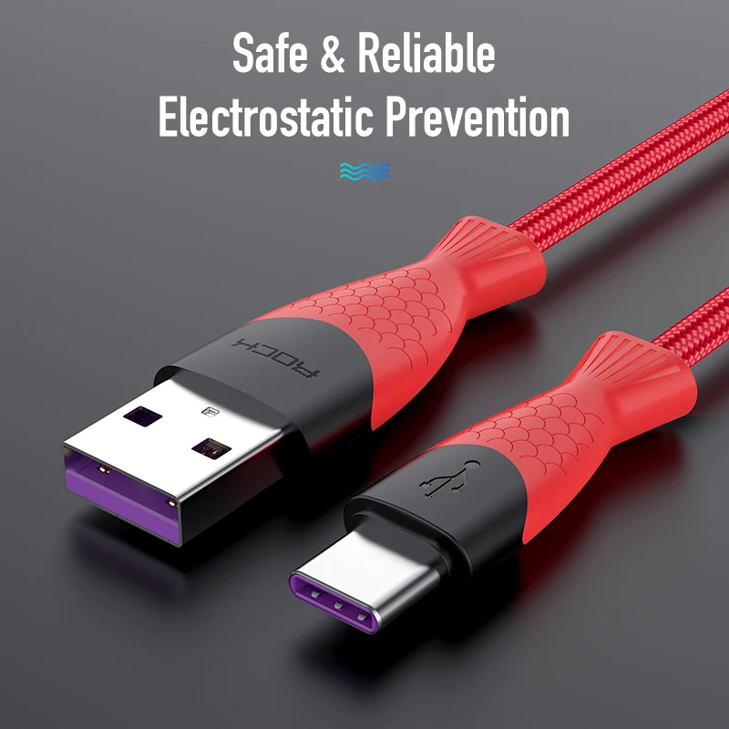 Кабель для передачи данных ROCK type C 5A Сверхбыстрая зарядка USB QC 4 0 huawei P20 P10 P9 mate 20 Pro
