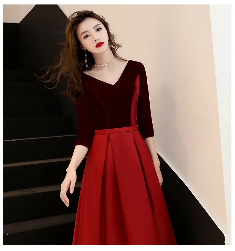 Новое бархатное платье длиной до пола элегантное женское однотонное платье-Ципао вечернее платье Qipao сексуальное платье с v-образным