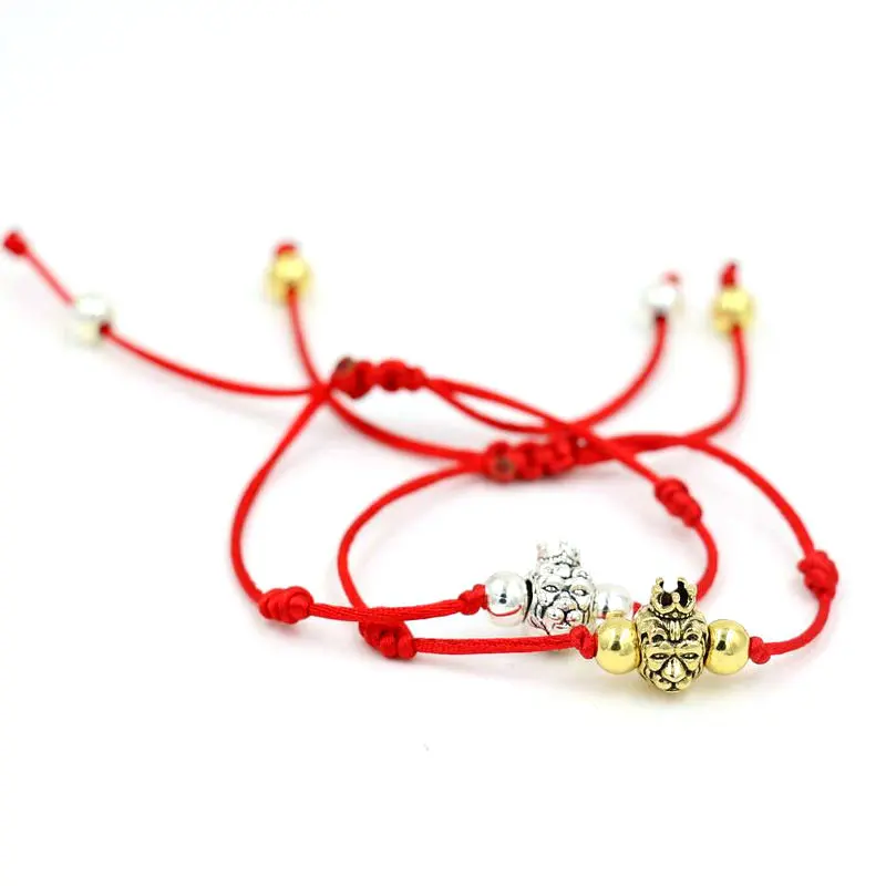 Bppccr Crown Lion Head Antique Red Rope Thread String Braided Men Women