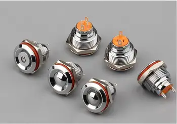 

2pcs 16mm metal button switch, short self-locking button, ring-shaped spherical waterproof chrome plated self-locking button