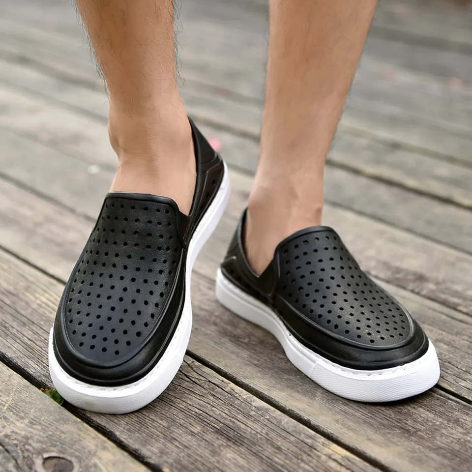Mens Shoes Flats Beach Sandal Men Native Sea Non-Slip Breathable Hole Shoe Zapatillas Hombre,Black,45