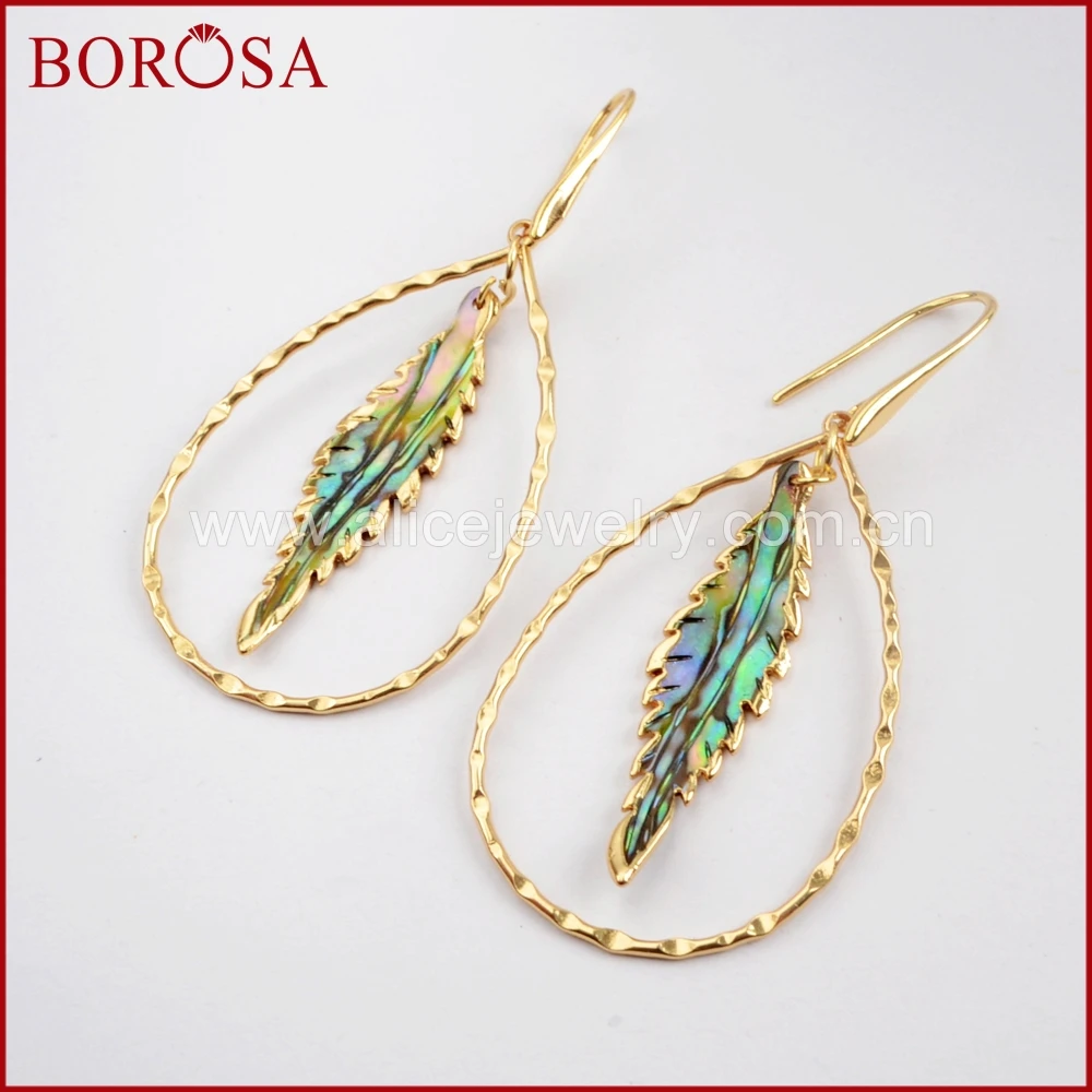 BOROSA 5 пар золотой цвет форма листа натуральный Абалон ракушка и каплевидное