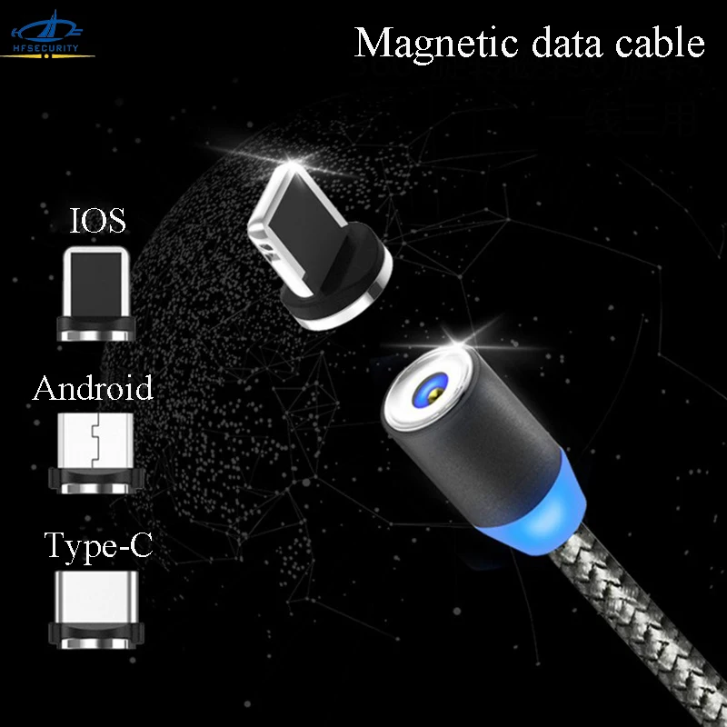 

HFSECURITY Android Lightning USB Charge Cable Type C Charge Cables 3 in 1 Magnetic Charger Data 3 Connector For iPhone Micro USB