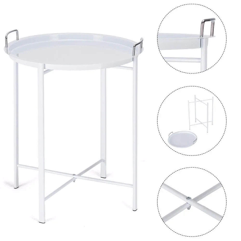 Giantex Metal Tray Table Round End Table Sofa Side Table Living Room Bedroom White Home Furniture HW58502WH Giantex Metal Tray Table Round End Table Sofa Side Table Living Room Bedroom White Home Furniture HW58502WH