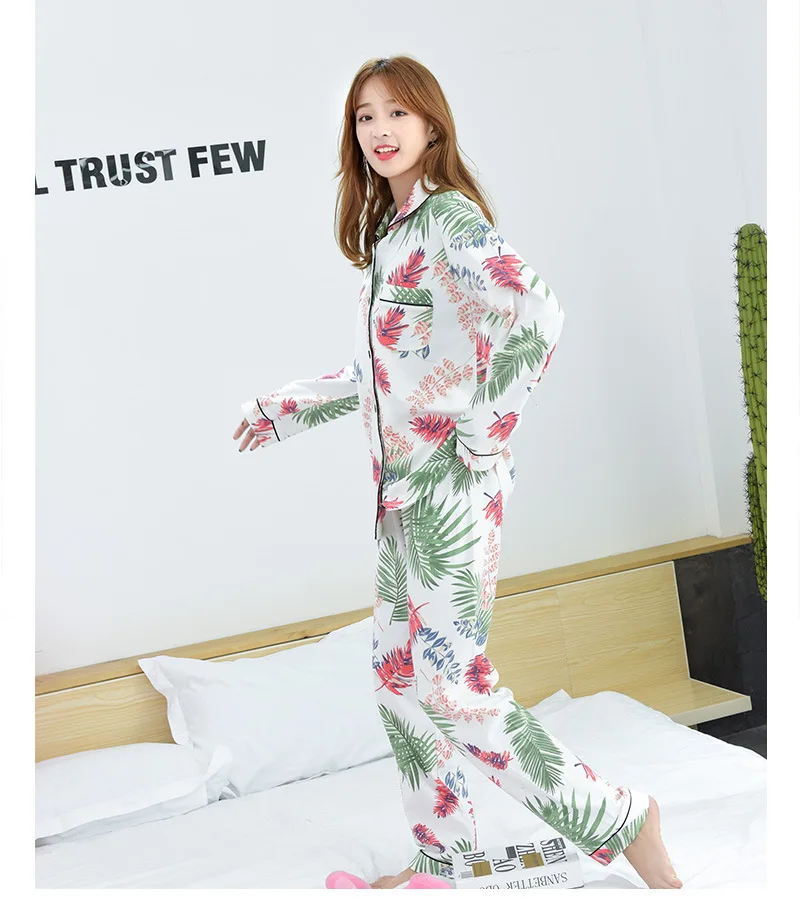 100% хлопок пижамы с длинными рукавами пижамы женские весна и осень свежий сладкий хлопок корейский Pijama Mujer Листья печати пижамы