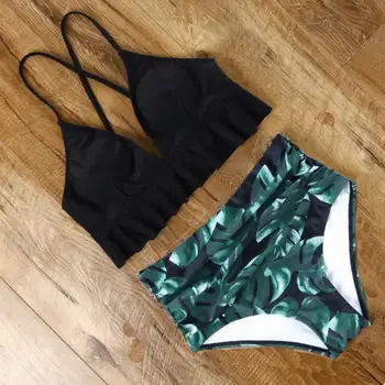 

Swimwear Women Bikini 2020 Sexy Push Up Swimsuit High Waisted Bathing Suit Biquini Ruffle Halter Top Bikini Set maillot de bain