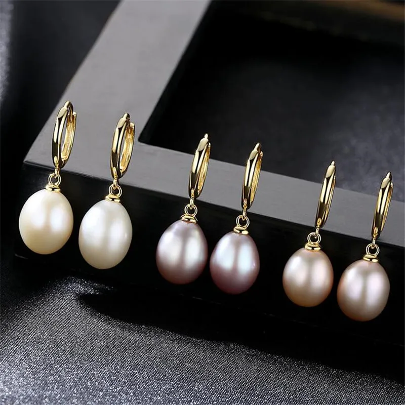 

Brand Hot Sale 10-11mm Freshwater Pearl Earrings Brinco Fashion White Pink Purple For Choise Anti-Allergy