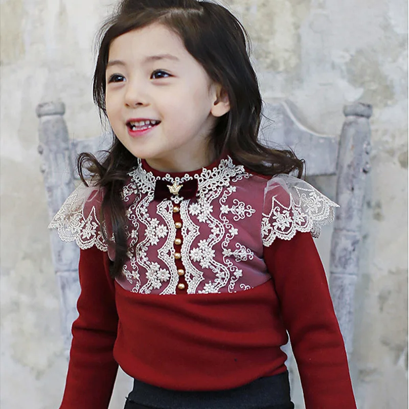 new blouses for girls baby clothes lace flower children clothing long