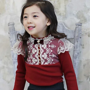 

new blouses for girls baby clothes lace flower children clothing long sleeve top fill infant girl t shirt white girls blouses