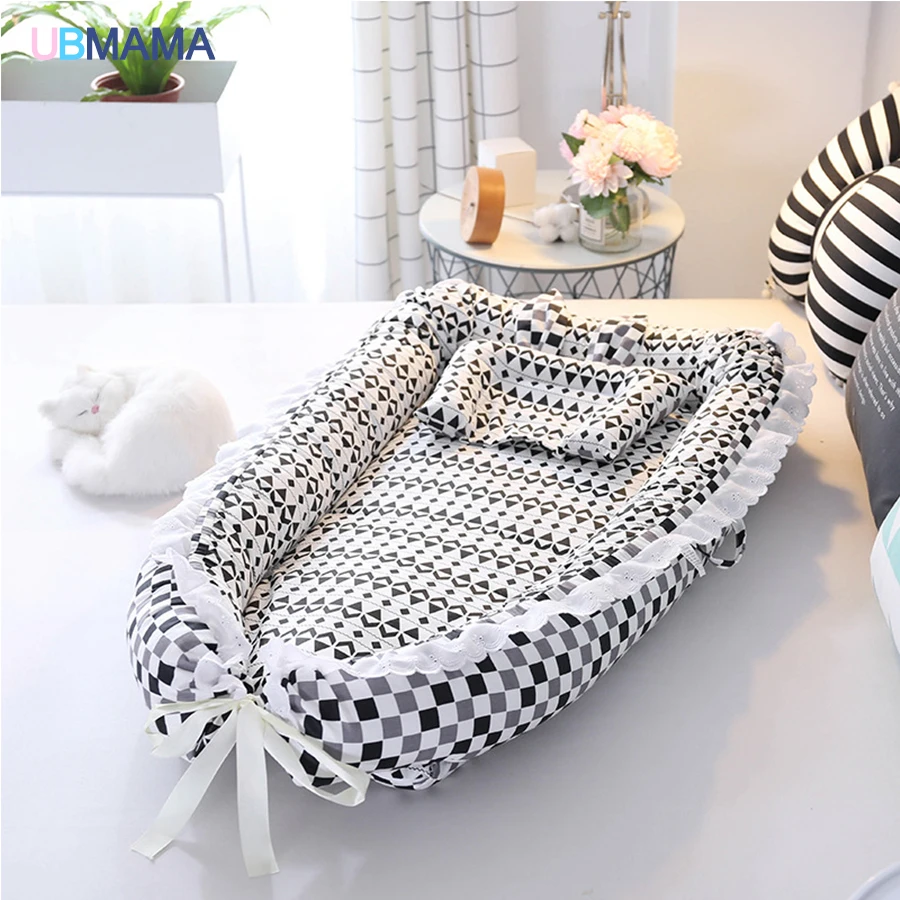 Dorminhoco do Bebê Recém-nascidos de Algodão Rendas de Alta Viagem Simples Lindo Travesseiro Dobrável Portátil Stripde Qualidade Sólida Berço Cama Macia 33 dorminhoco do bebê Recém-nascidos de algodão Rendas