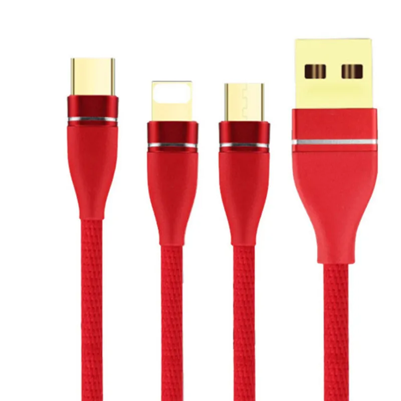 Kopen 3 in 1 Usb kabel voor Mobiele Telefoon Micro USB Type C Lader Kabel voor iPhone X Samsung S9 Opladen kabel Micro USB Charger Cord