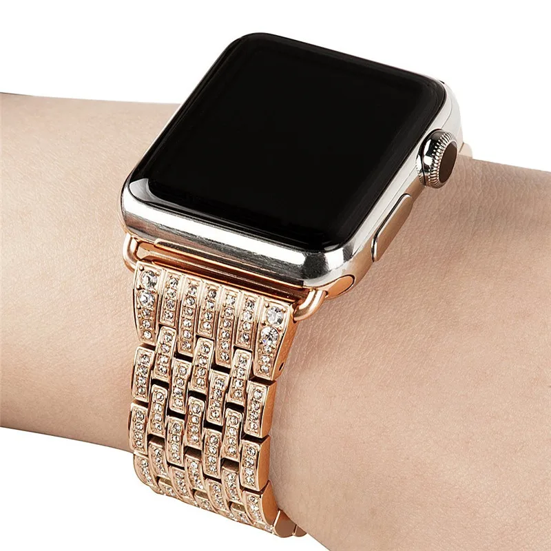 

2019 Rose Gold Crystal i Watch Stainless Bracelet Ms For Apple Watch Band 38mm 42mm Watchband metal bands for i watch Accesorios