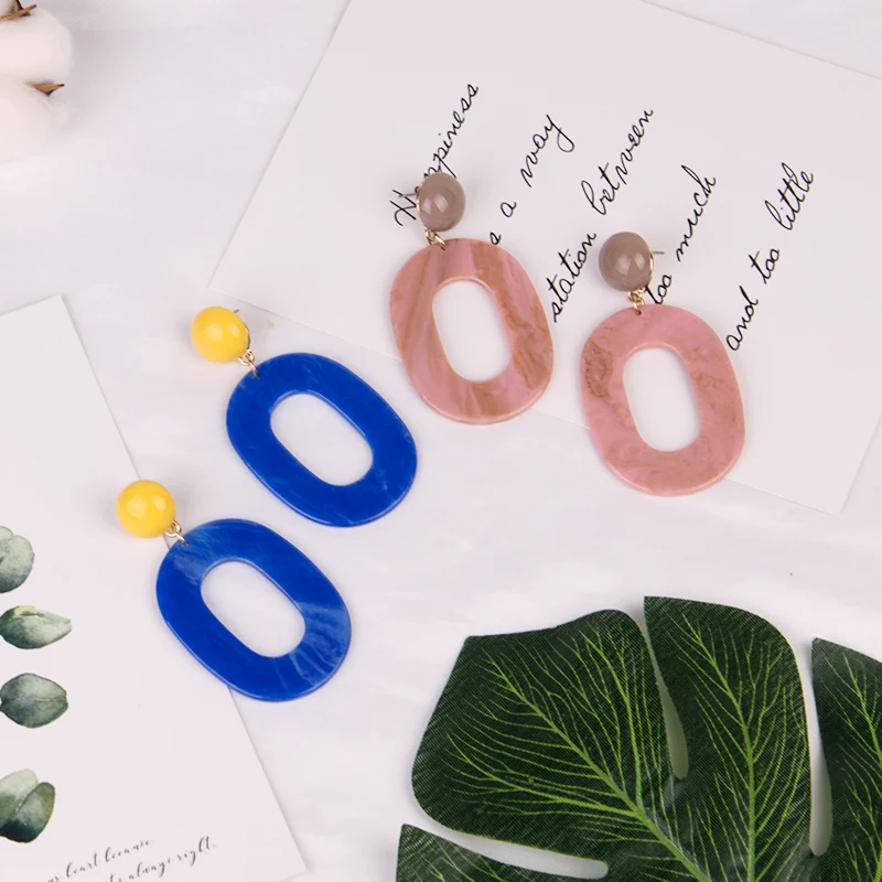 GuanLong Trendy Long Acrylic Fashion Earrings for Women Big Circle Geometric Resin Dangling Drop Earring Girls Jewelry Brincos   (2)