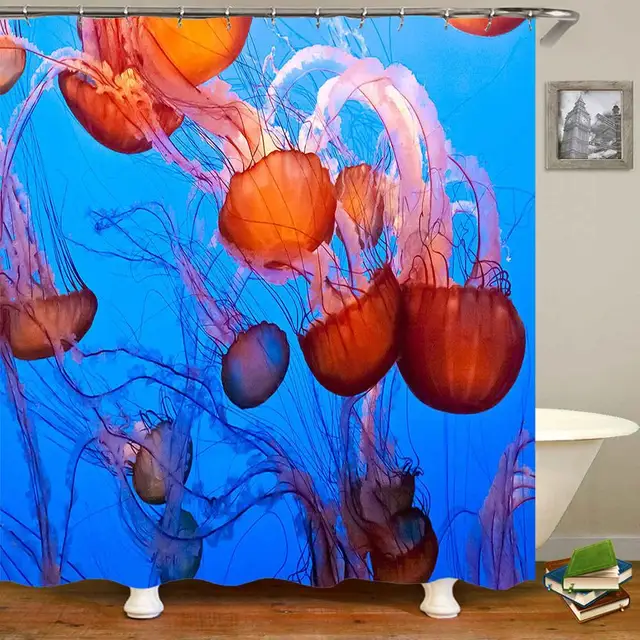 Beautiful Jellyfish Shower Curtain Novelty Funny Jellyfish Bathroom