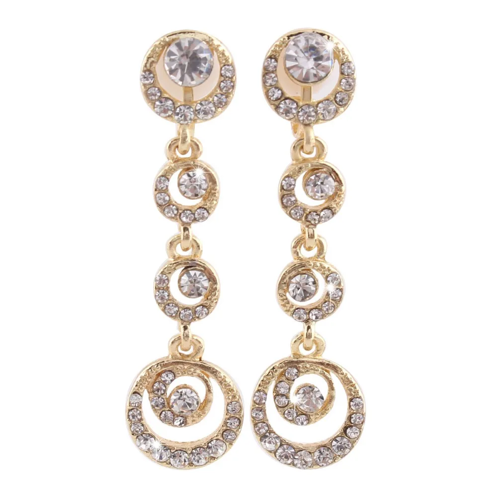 Grace Jun New Spring Style Long Alloy Rhinestone Moon Clip on Earrings No Pierced for Women Fashion No Hole Ear Clip Gifts ear clip earrings clip earrings ear clip