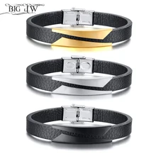 Большой J.W 10 мм Три цвета Геометрическая Матовая нержавеющая сталь бар кожа Шарм Браслеты для мужчин повседневные спортивные мужской браслет подарки