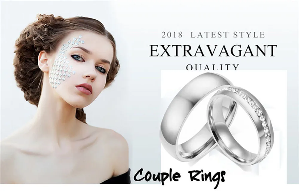 1 пара серебряного цвета обручальное кольцо пара колец никогда не выцветает блестящие CZ титановые Ювелирные изделия для мужчин и женщин обещание на помолвку кольцо