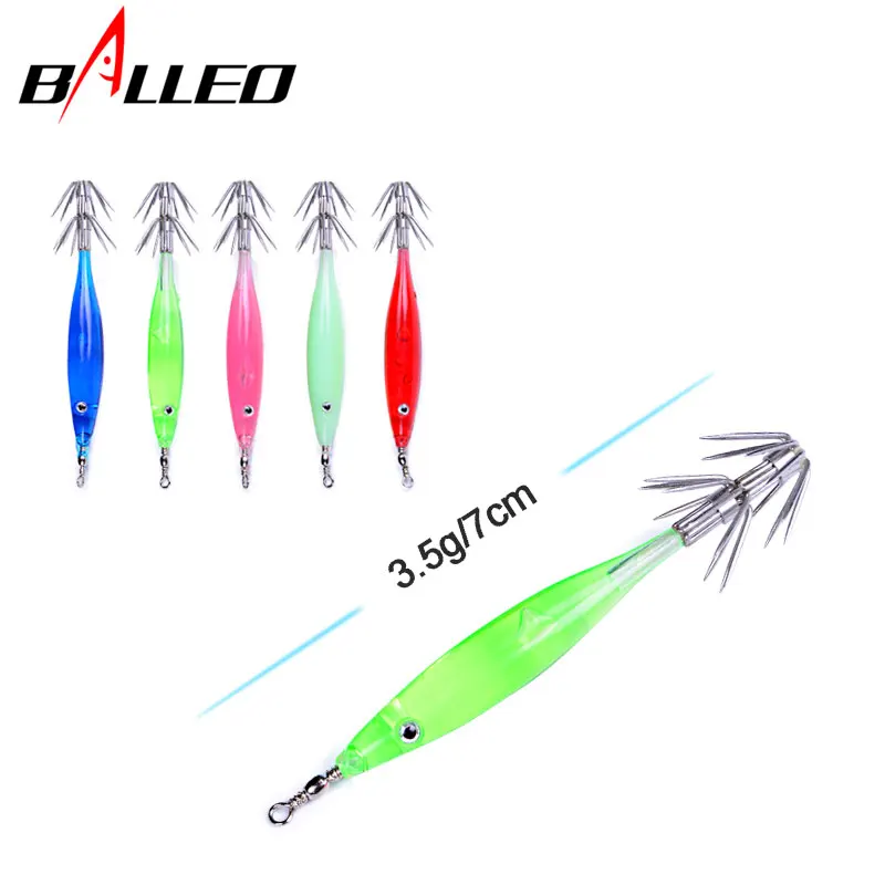 Balleo 10pcs Hard Fishing Lure 7cm/3.5g 5Color Squid High Carbon Steel Hook Octopus Crank Artificial Jigs Cuttlefish Shrimp Bait