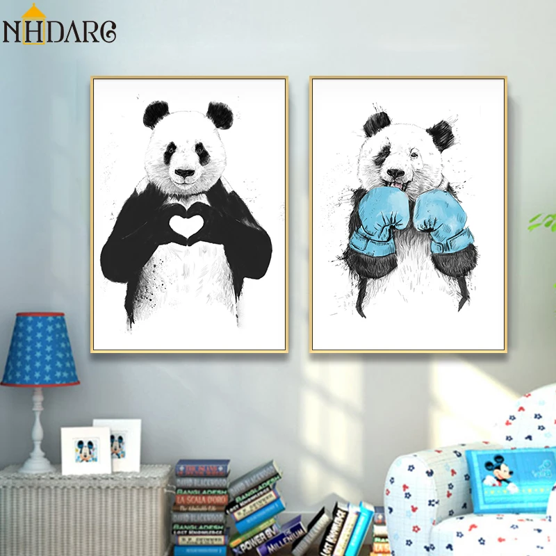 

Lovely Animals Cute Panda Heart Loves Posters and Prints Nordic Wall Art Painting Pictures Decorative for Living Room Home Decor