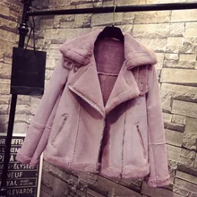 Зимнее женское короткое мотоциклетное пальто из искусственной овечьей шерсти, пальто из овчины, Теплые Куртки из искусственной замши, S-3XL H119